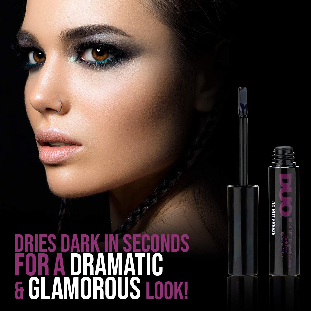 DUO Quick-Set Eyelash Glue Dark Tone silicone applicator for precise lash application.