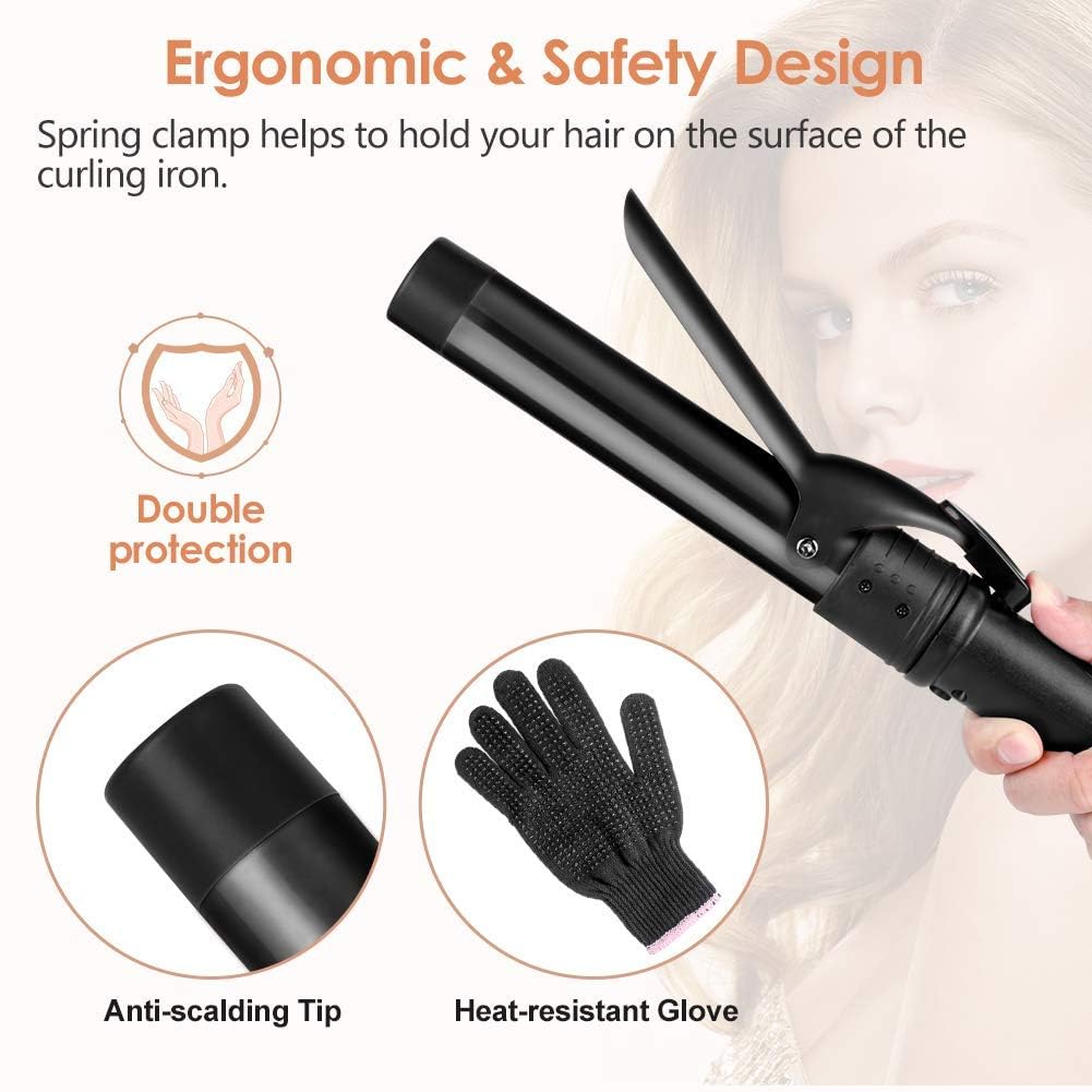 Duomishu 6-in-1 curling iron heat-resistant glove for safe styling.