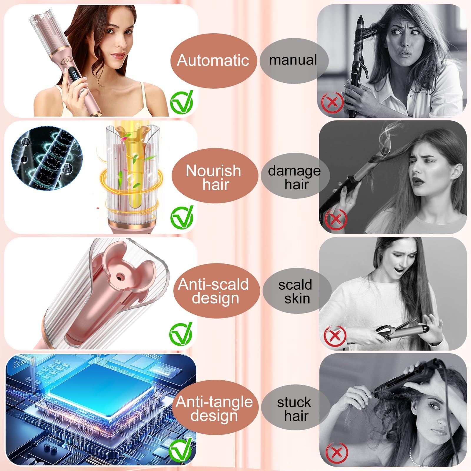 Duomishu curling iron auto shut-off at 60 minutes enhances safe use.