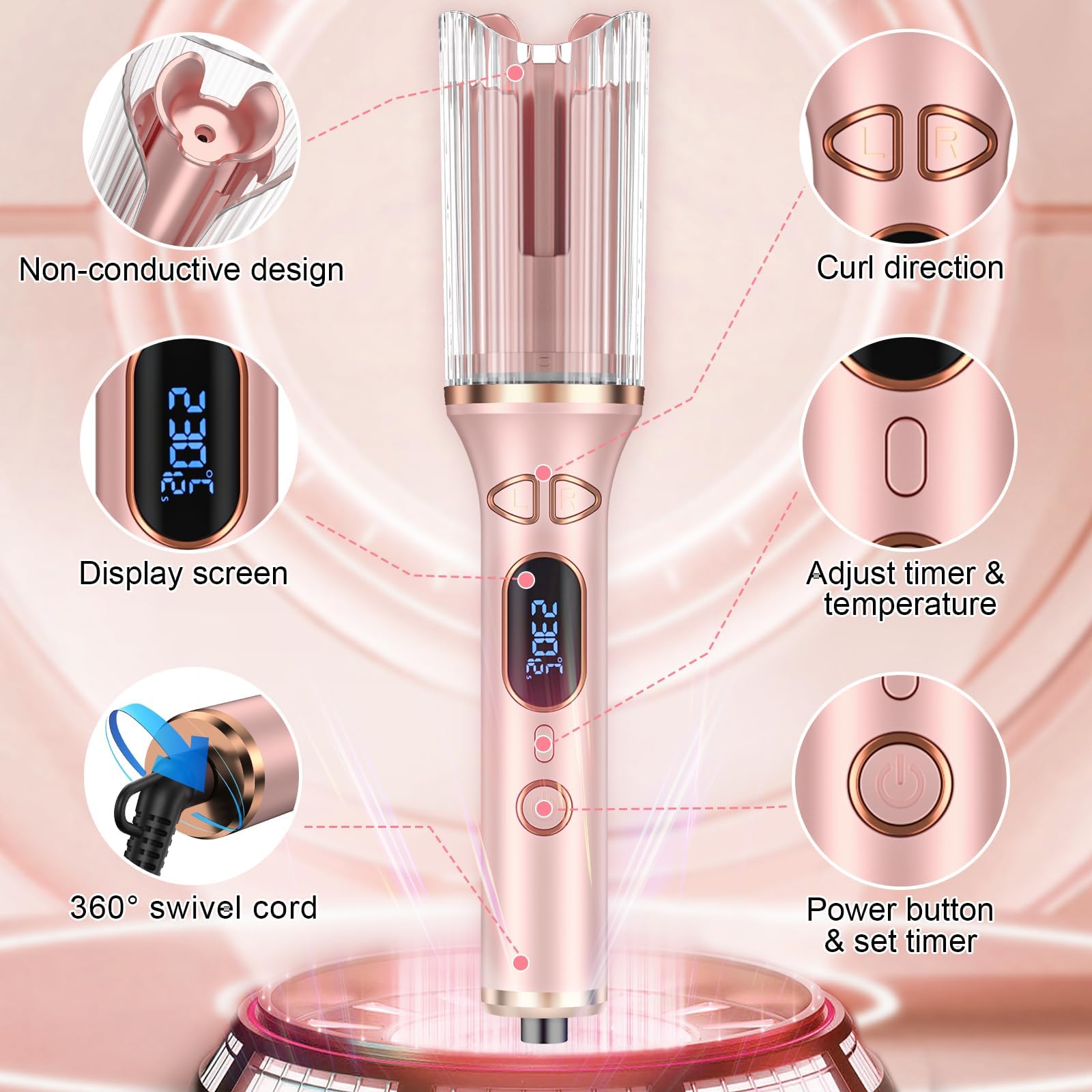 Duomishu ceramic barrel with nano-silver coating helps lock moisture and reduce frizz.