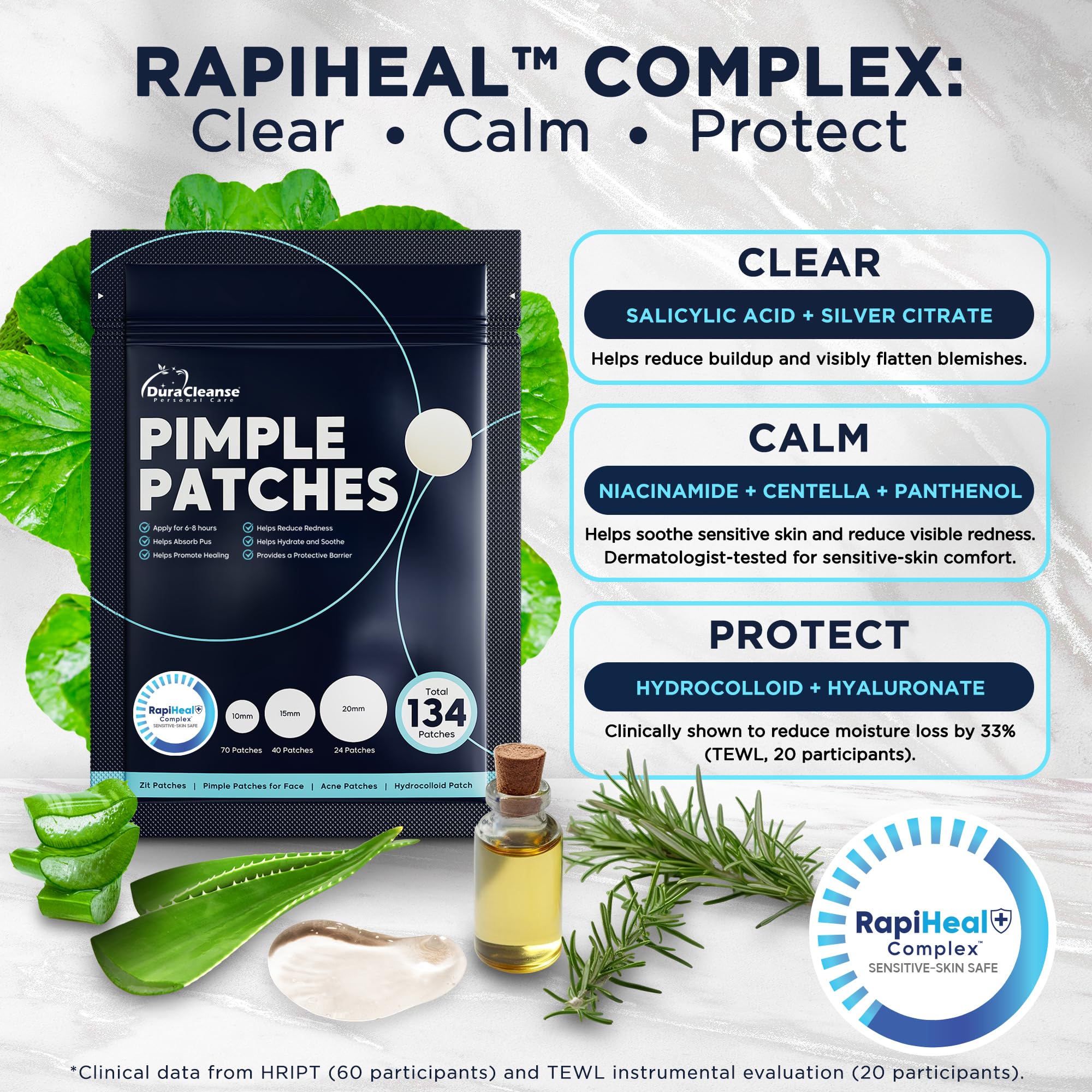 Dura Cleanse Pimple Patches invisible matte finish blends with skin.