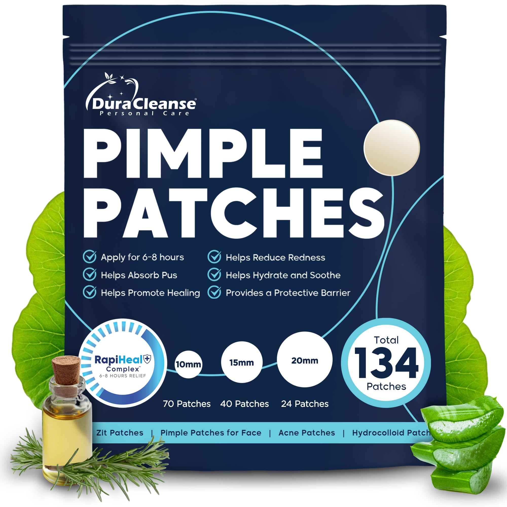Dura Cleanse Pimple Patches 134-count pack for versatile breakout relief.