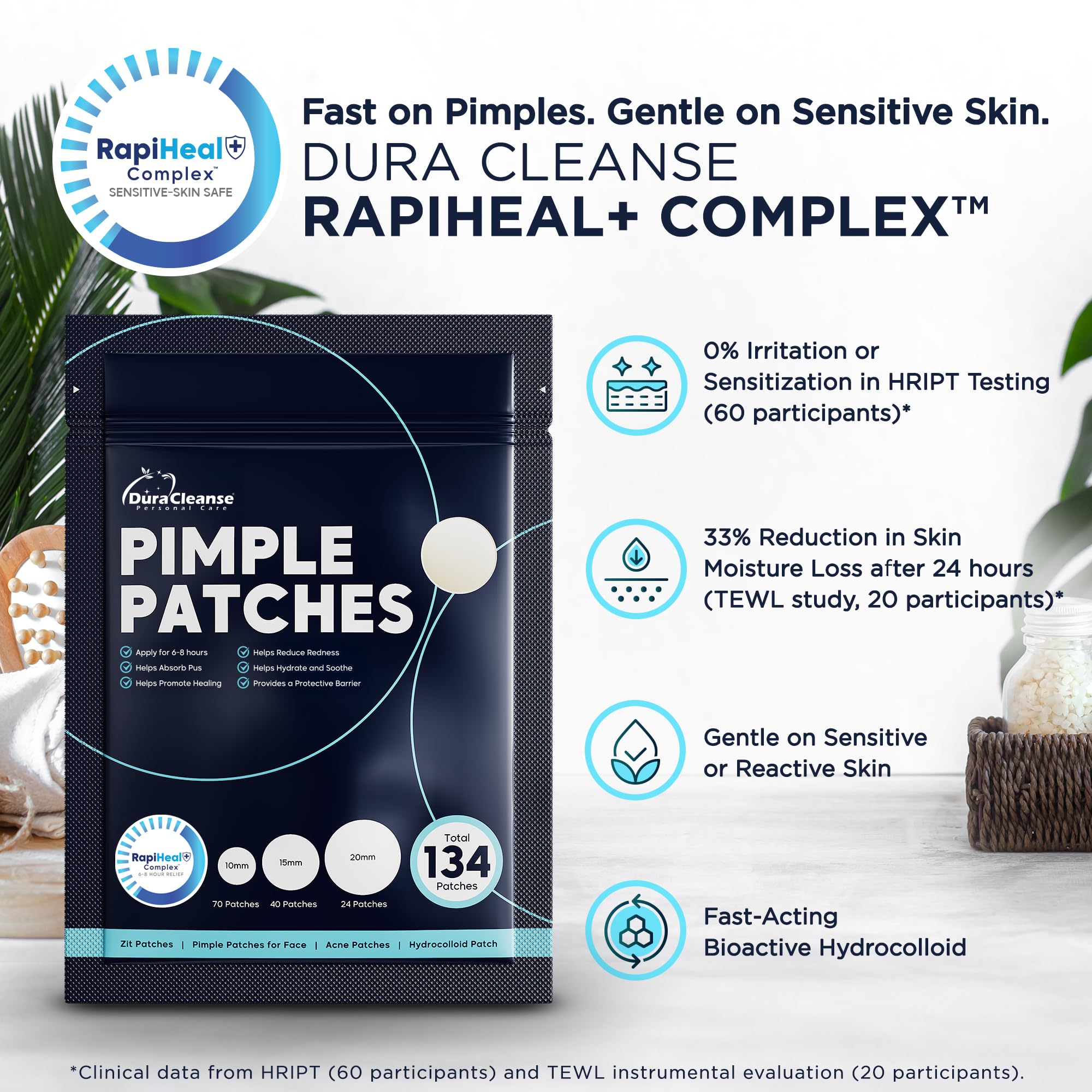 Dura Cleanse Pimple Patches small size for quick spot targeting.