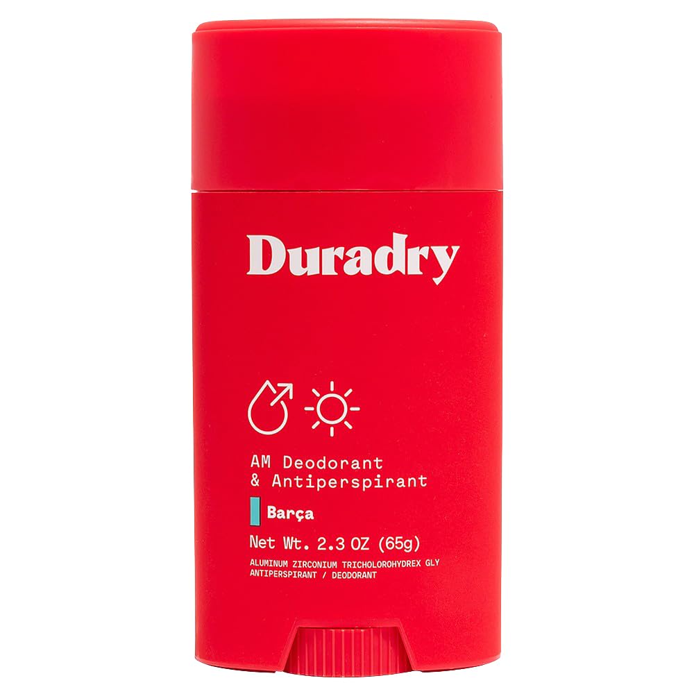 Duradry Barca bottle showing clinical-strength antiperspirant for all-day moisture control