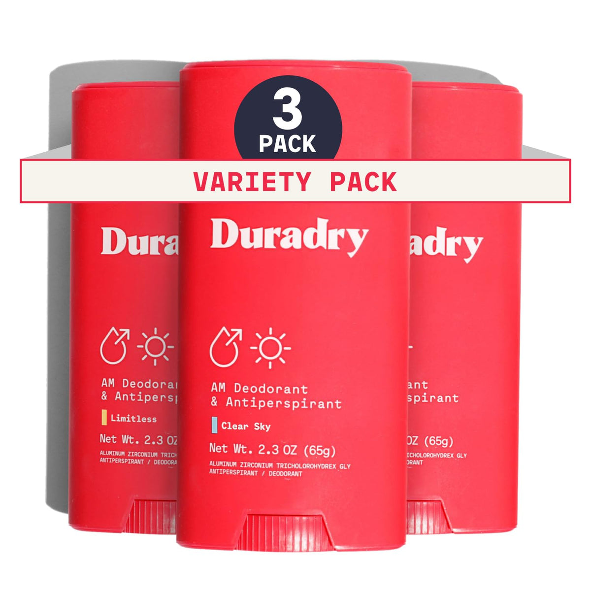 Duradry bottle front with Barca scent shows clinical-strength protection