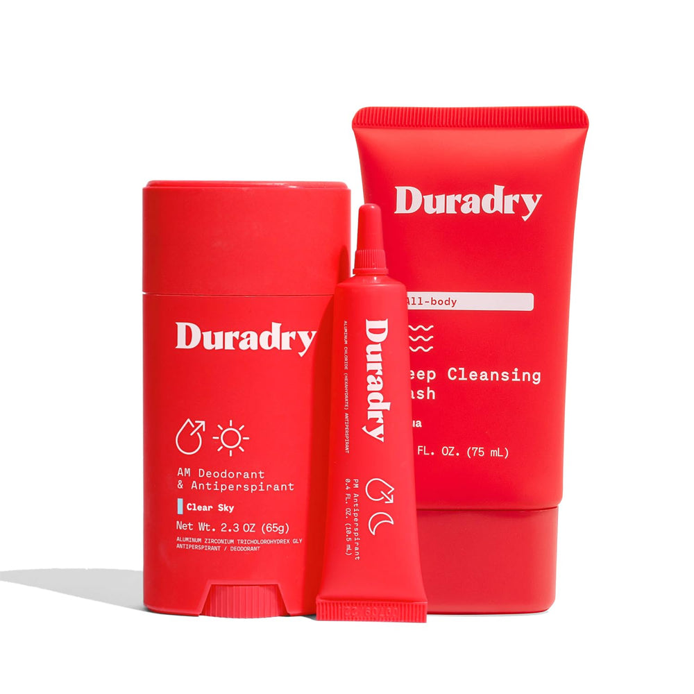 Duradry Clear Sky antiperspirant stick close-up for long-lasting odor protection.
