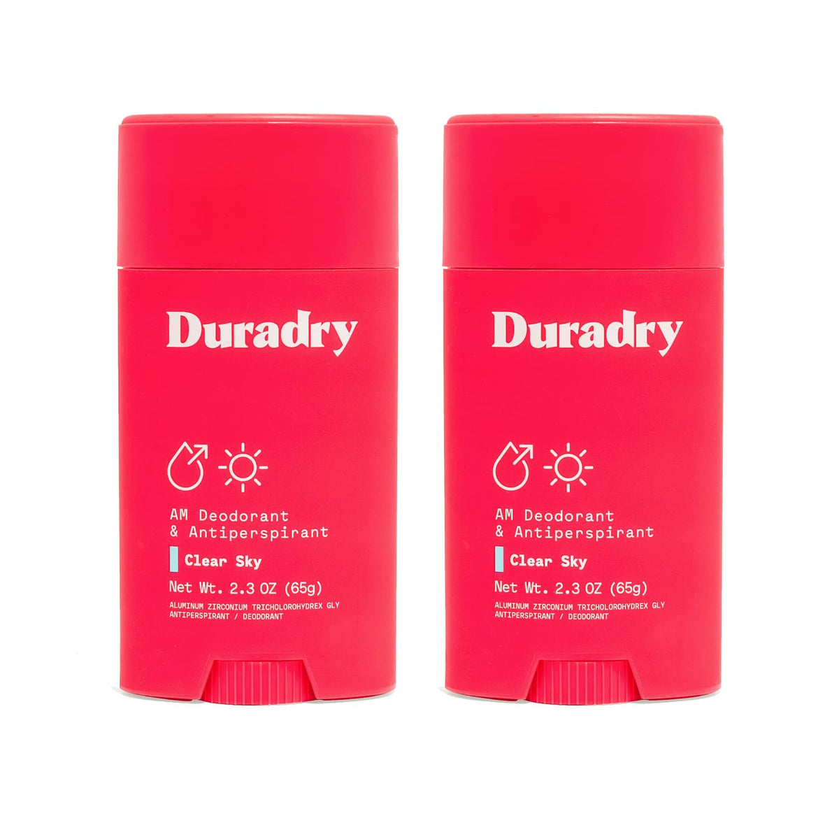 Duradry clear sky antiperspirant stick provides all-day dryness.