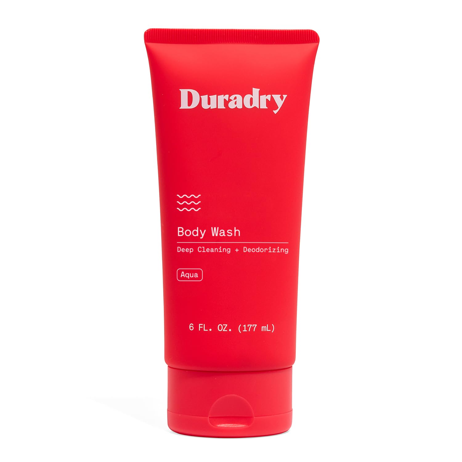 Duradry deodorizing body wash bottle demonstrates all-day odor protection and refreshing cleanse.