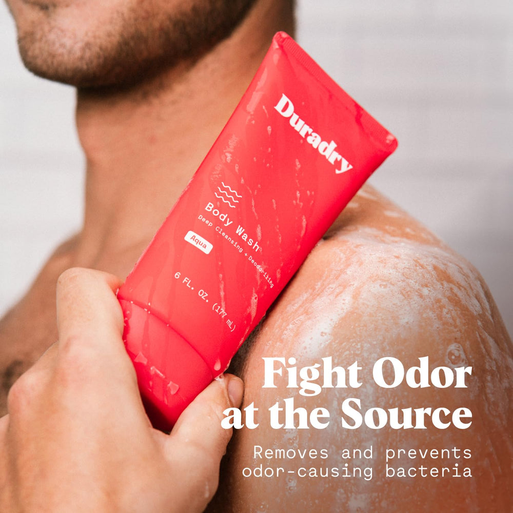 Duradry foam-lather demonstrates deep cleansing that rinses away sweat and residue.