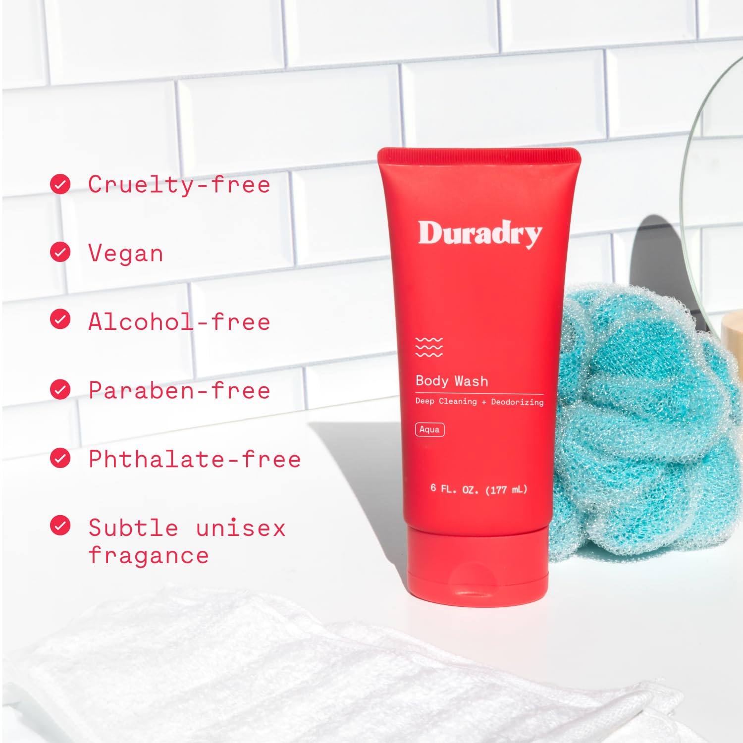Duradry green-tea-leaf-extract spot signals natural ingredients for soothing care.