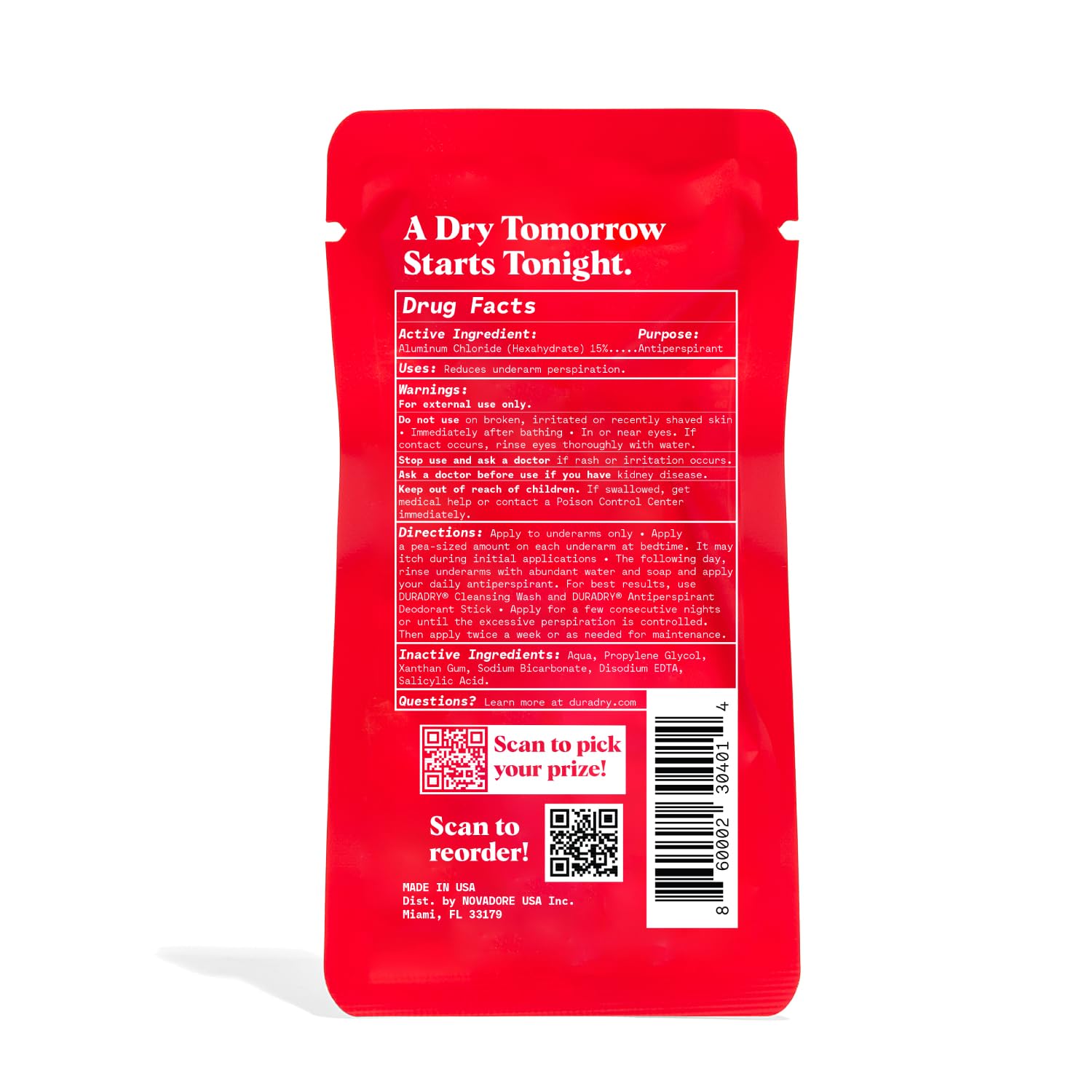 Duradry skin-friendly ingredients note vegan and cruelty-free credentials.