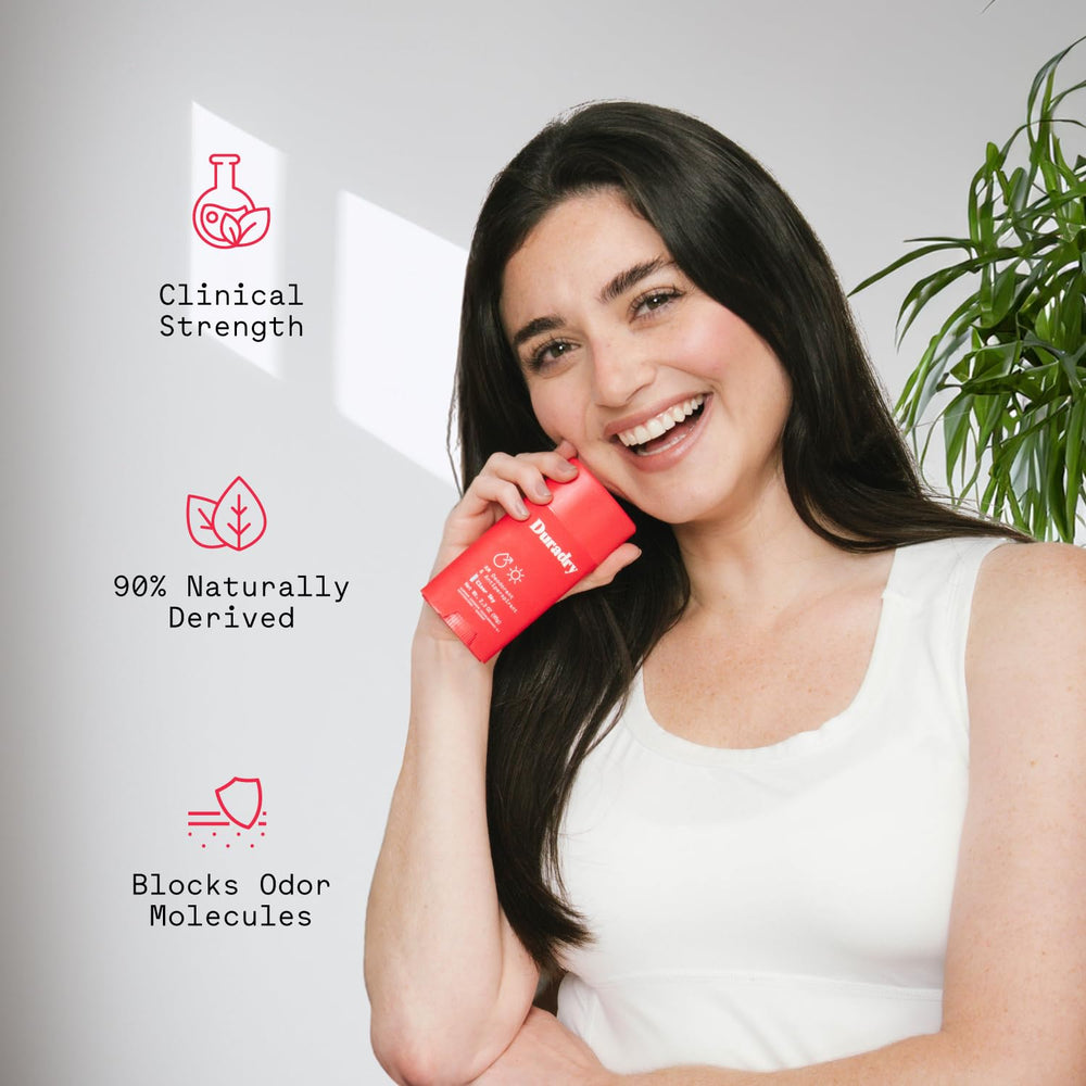 Duradry talc-free label emphasizes gentle underarm care.