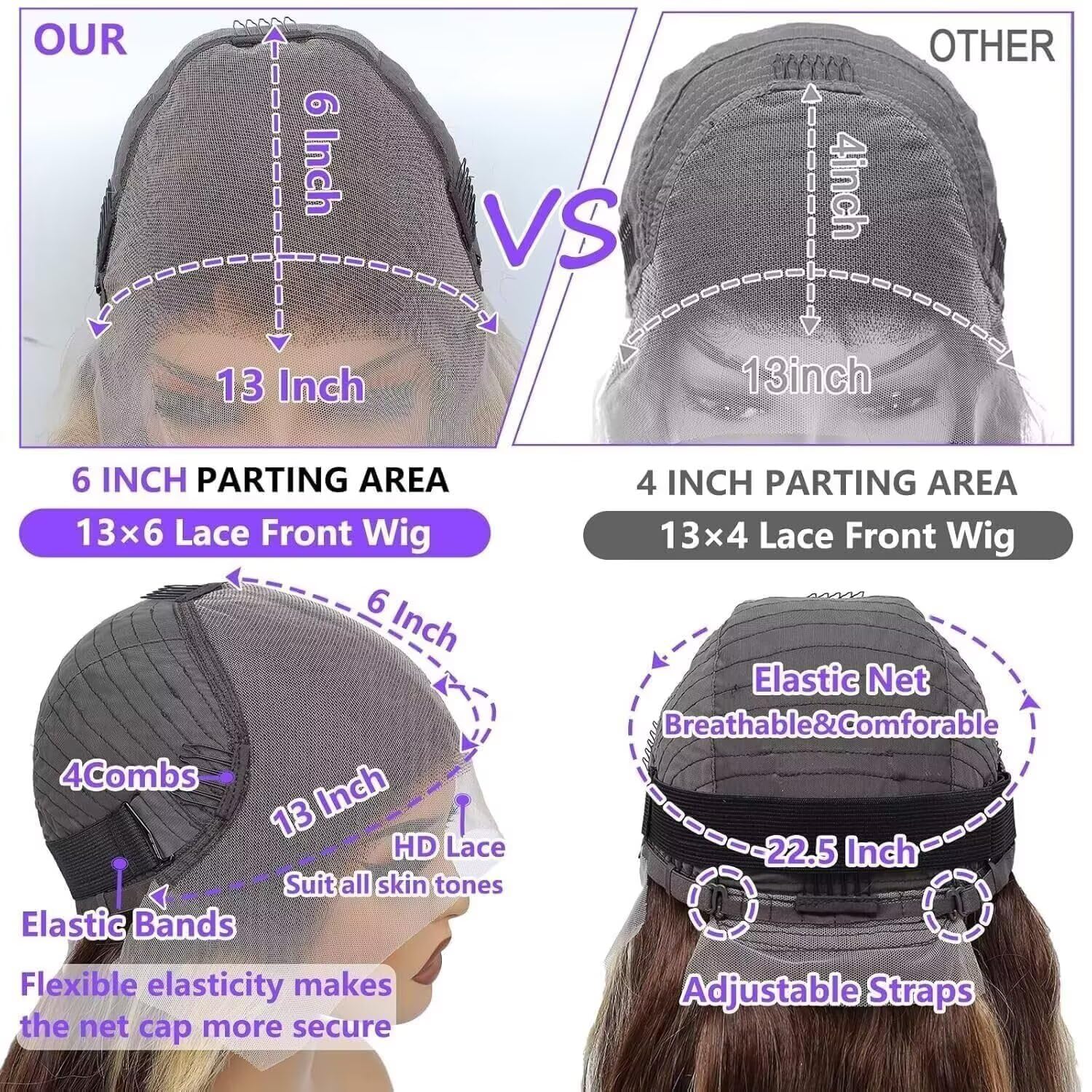 Durgio 180% density lace-front cap side view shows full, natural body.