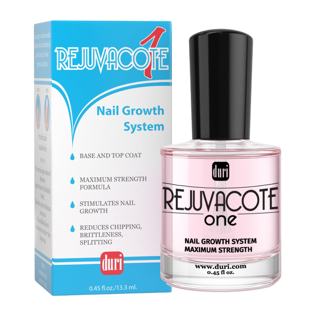 Duri Rejuvacote 1 bottle closeup showing strength for nail recovery and growth support.
