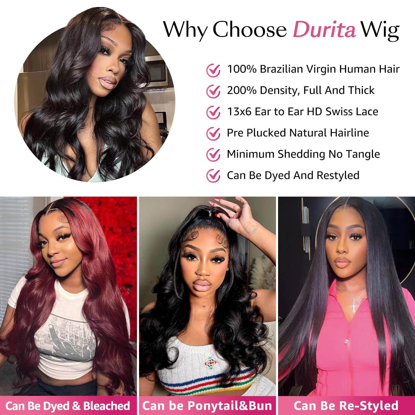 Durita Swiss lace ear-to-ear cap blends invisibly with skin.