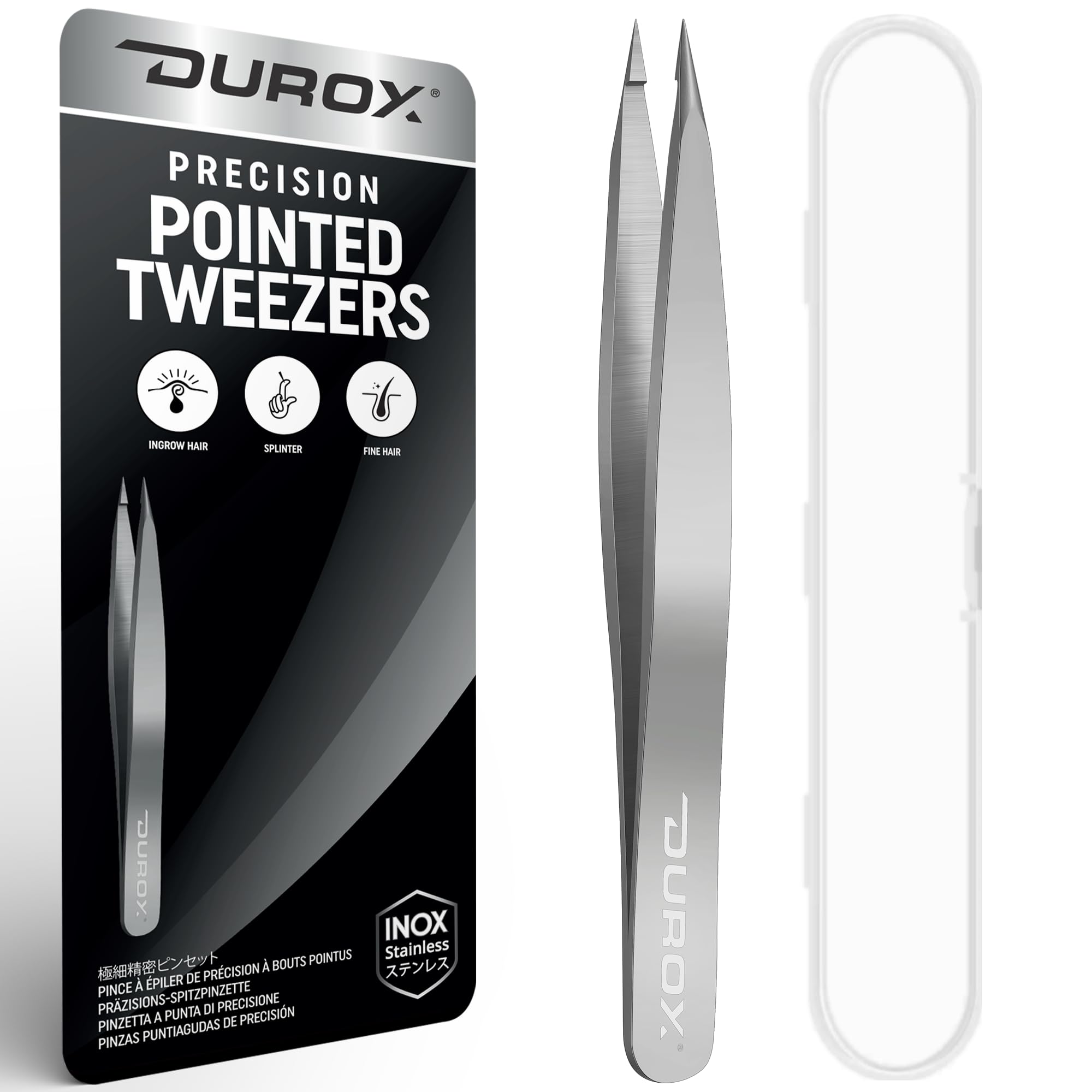 DuroX Ingrown Hair Tweezers close-up of needlepoint tips for precise removal