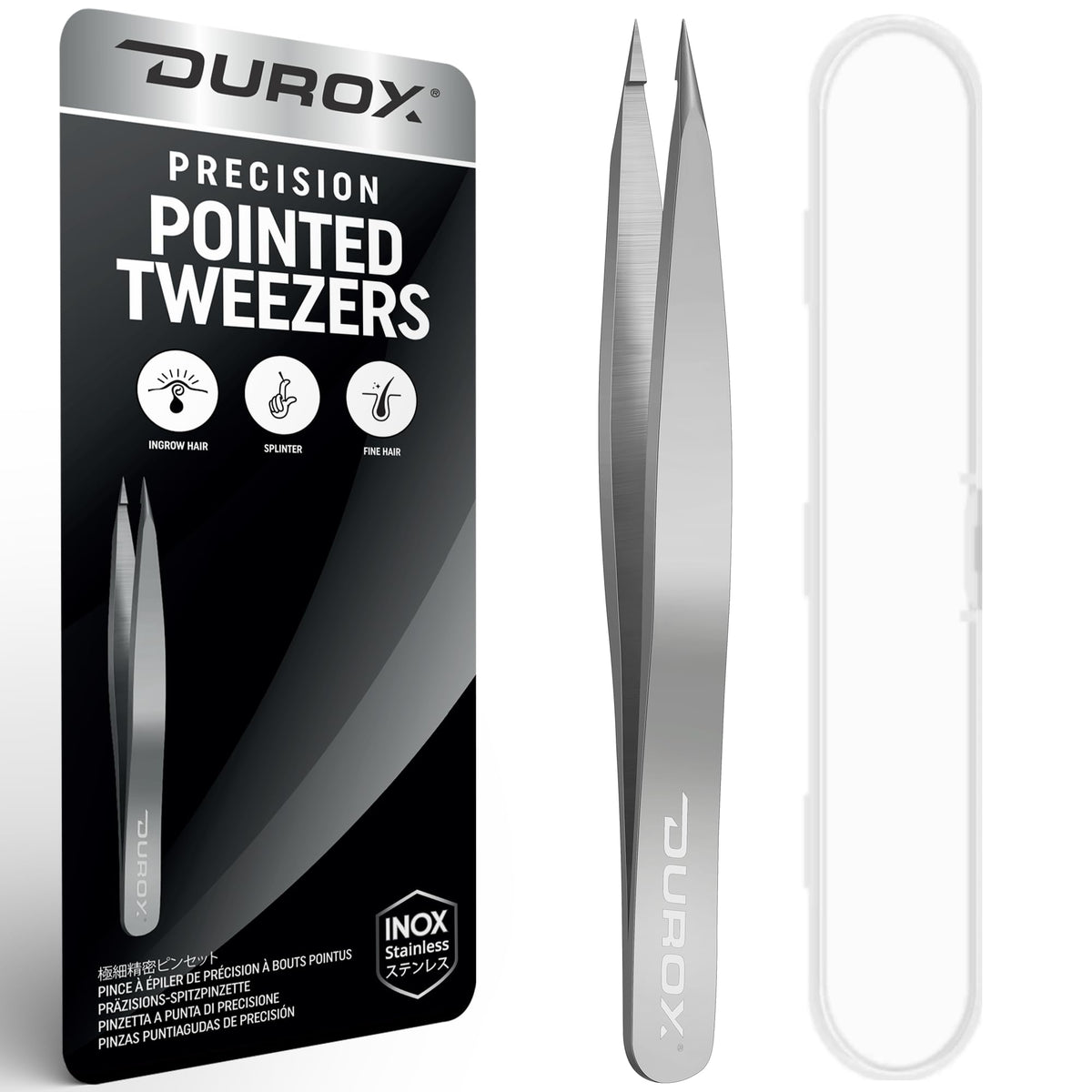 DuroX Ingrown Hair Tweezers close-up of needlepoint tips for precise removal