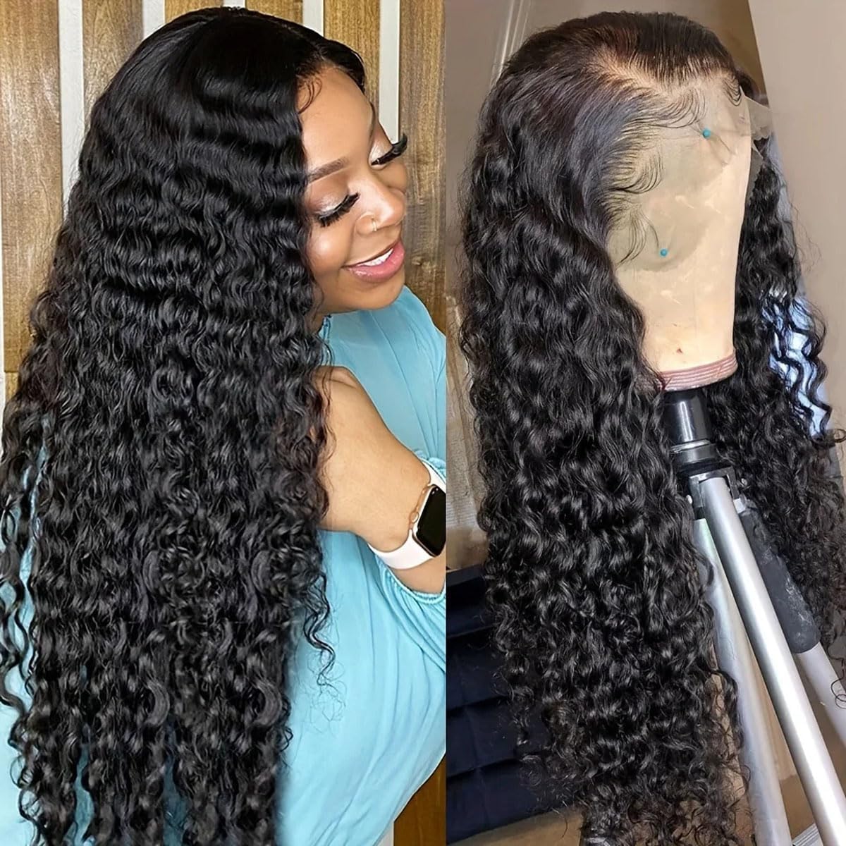 Durya Deep Wave lace front wig 20 inches length offers versatile styling.