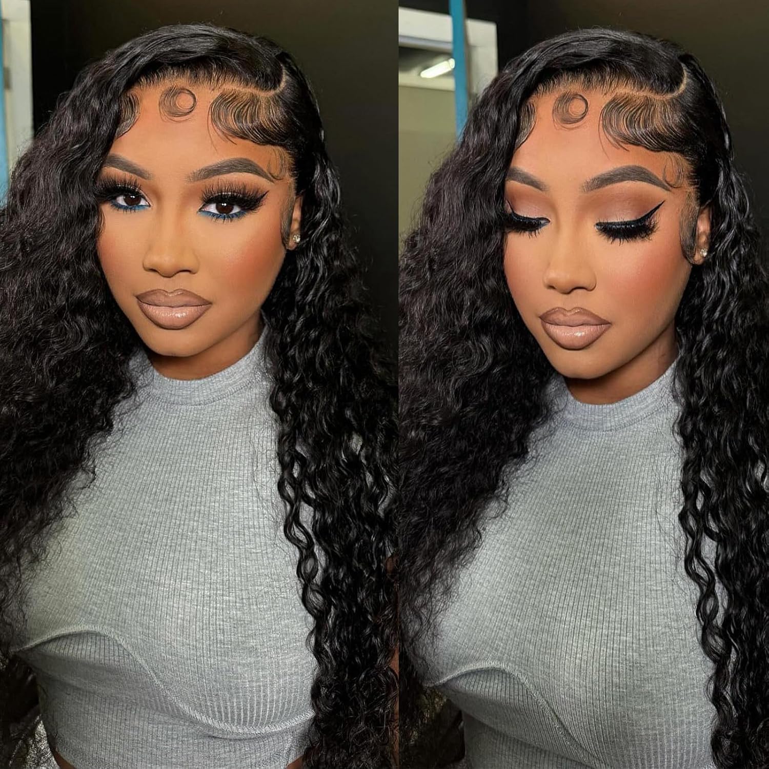 Durya Deep Wave lace front wig closeup baby hair highlights natural edges.