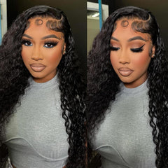Durya Deep Wave lace front wig closeup baby hair highlights natural edges.