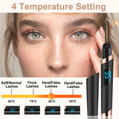 Dust2Oasis heated eyelash curler LED display showing temperature control