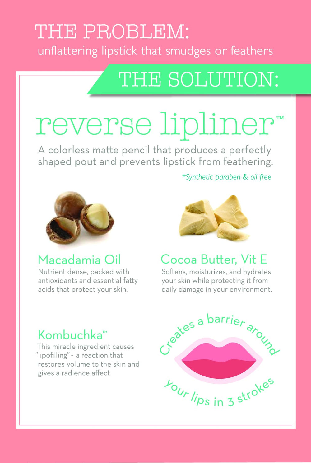 DuWop Reverse Lipliner matte finish keeps lipstick in place for a clean look.