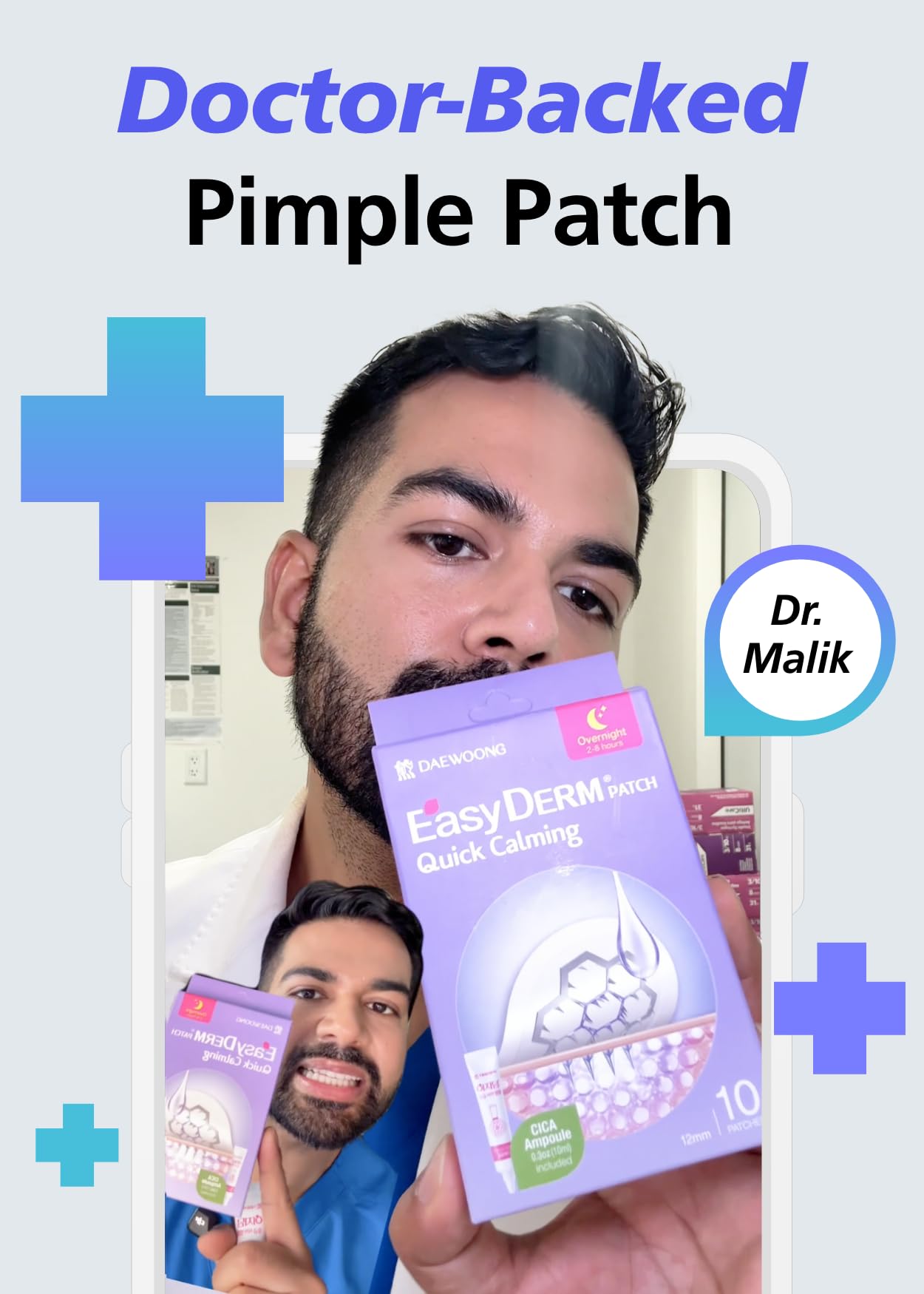 DWEasyDerm Pimple spot care laid over blemish for targeted therapy.