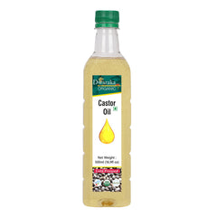 Dwaraka castor oil bottle front view for hair and skincare routines.