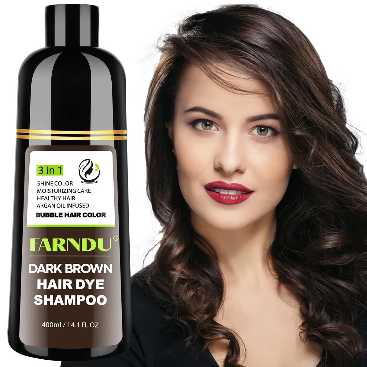 DYEING 221 BC FarnDU dark-brown shampoo bottle showing quick gray coverage