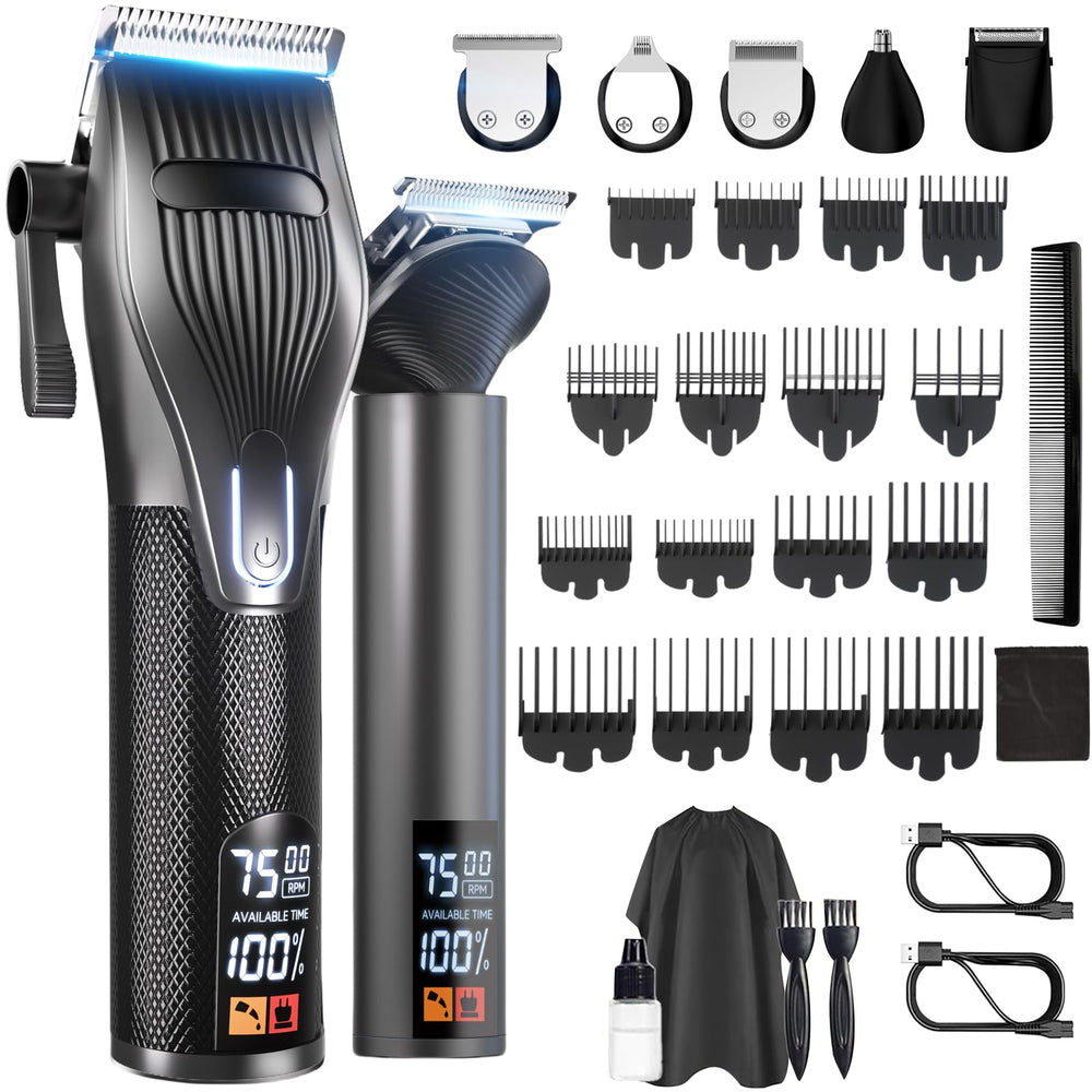 Dyflexifurn hair clipper packaging shows all-in-one grooming kit for home use