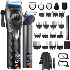 Dyflexifurn hair clipper packaging shows all-in-one grooming kit for home use