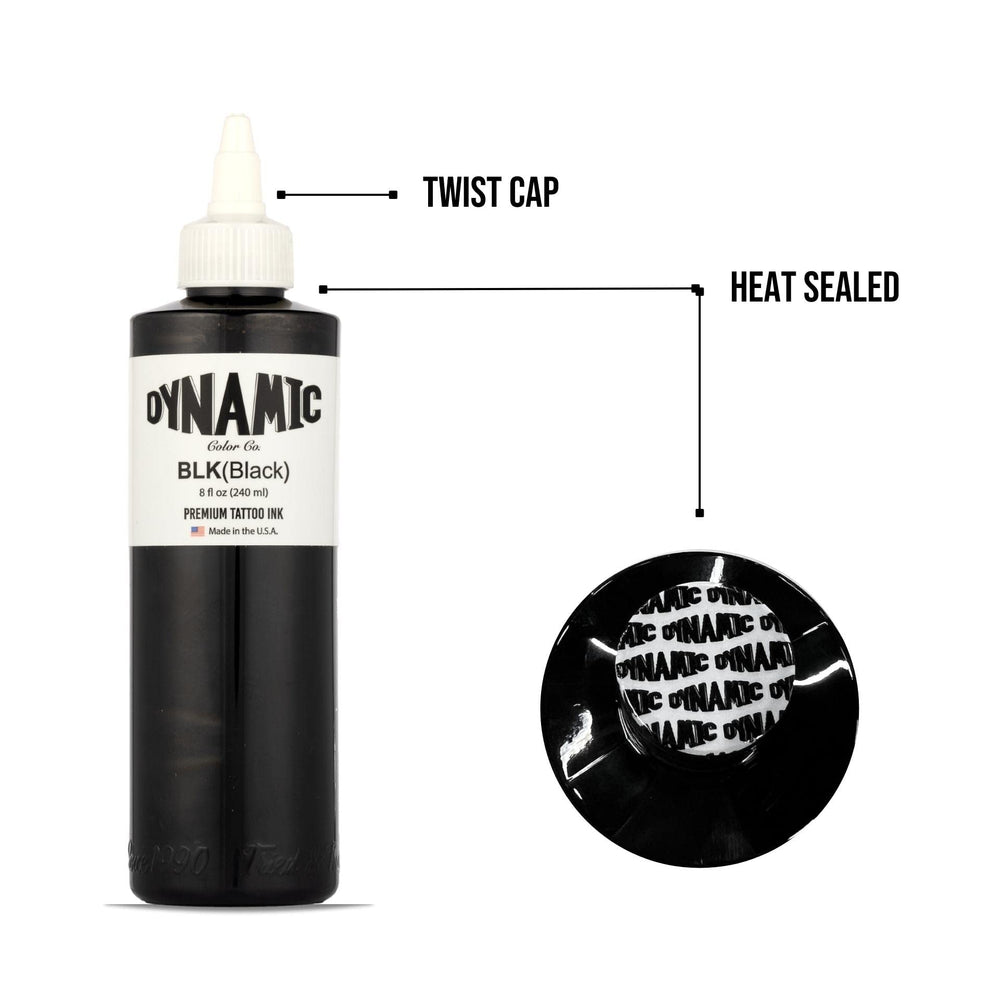 Dynamic Color Co black ink swatch shows deep pigment on skin-like surface
