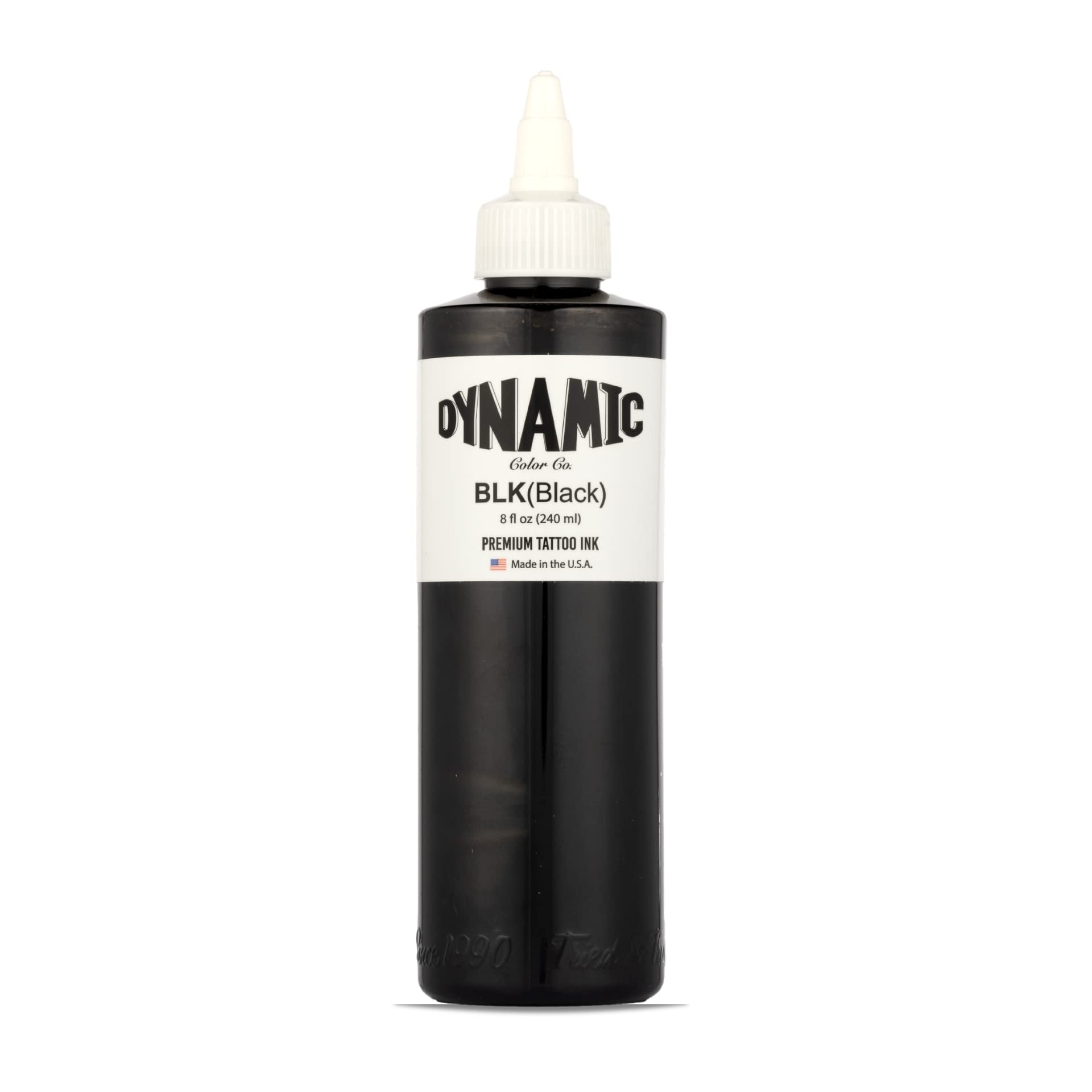 Dynamic Color Co Black Ink 8oz bottle front shows bold label and logo for authentic pigment