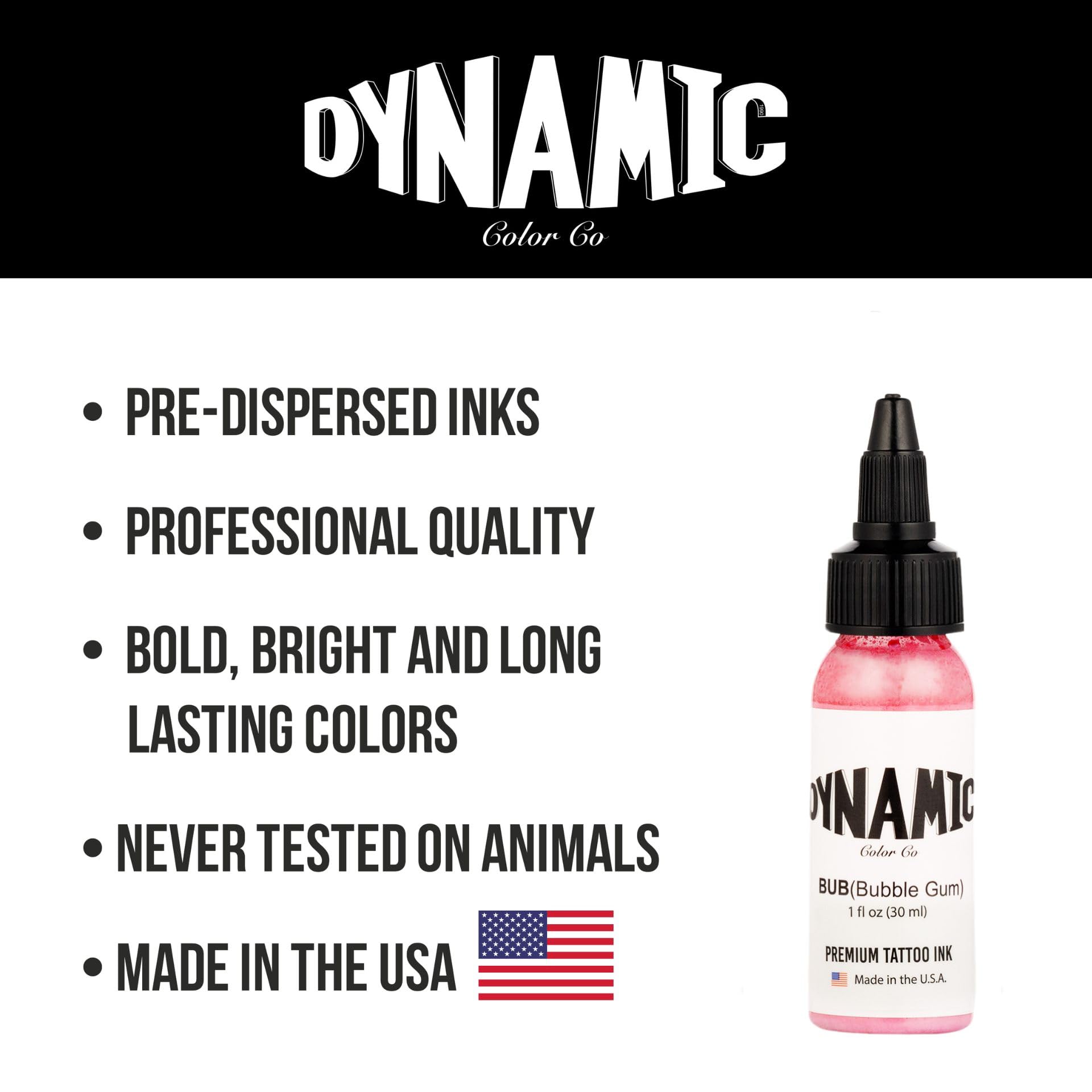 Dynamic Color Co bright pigment enables bold, long-lasting tattoo colors.
