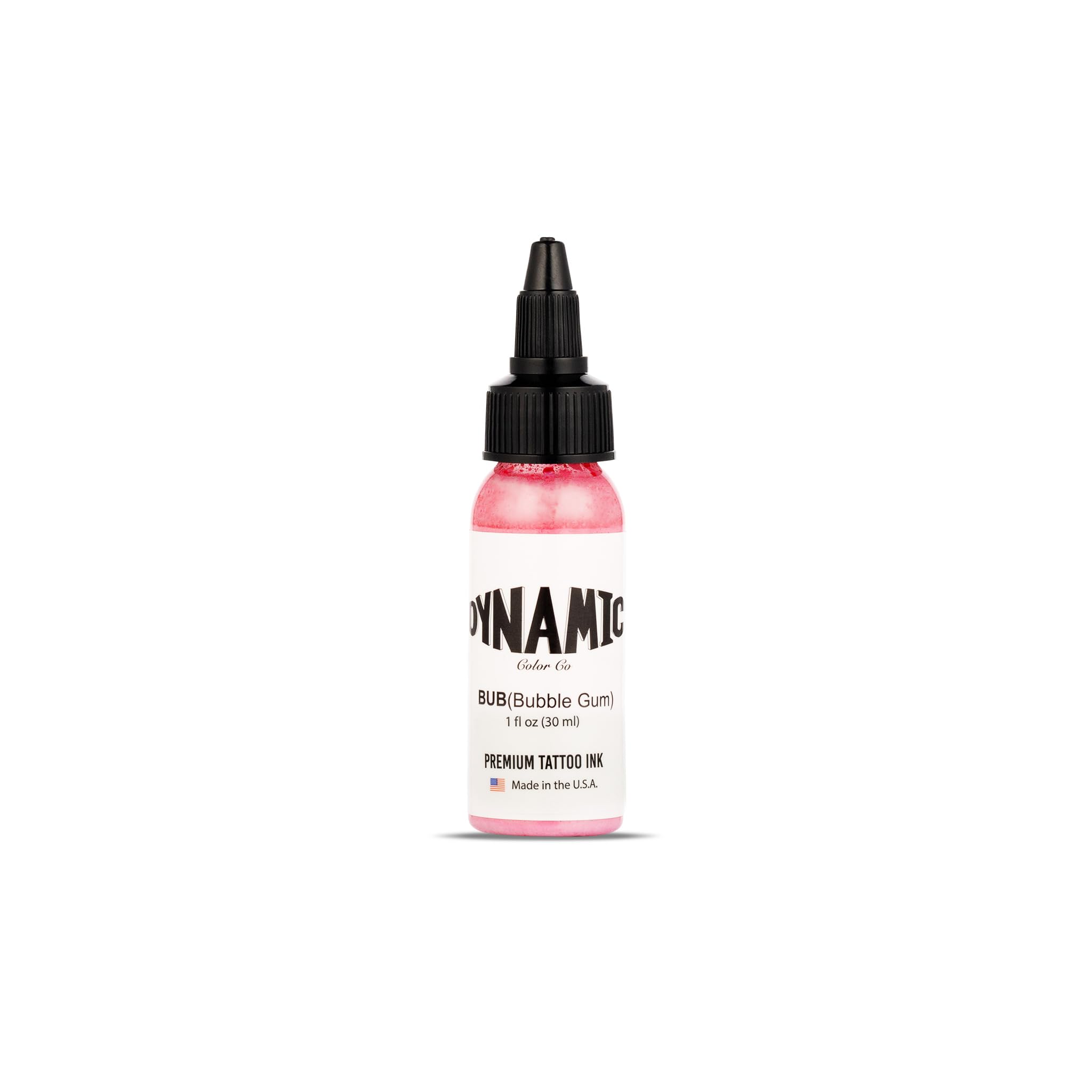 Dynamic Color Co bubble gum tattoo ink bottle shows vivid pigment for sharp details.