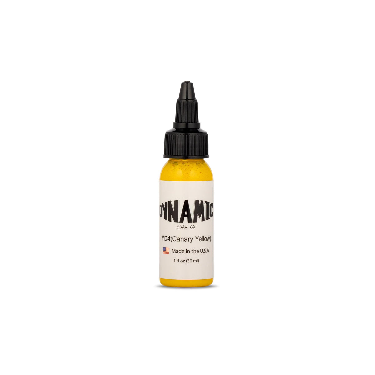 Dynamic Color Co Canary Yellow tattoo ink bottle—vibrant pigment for crisp outlines.
