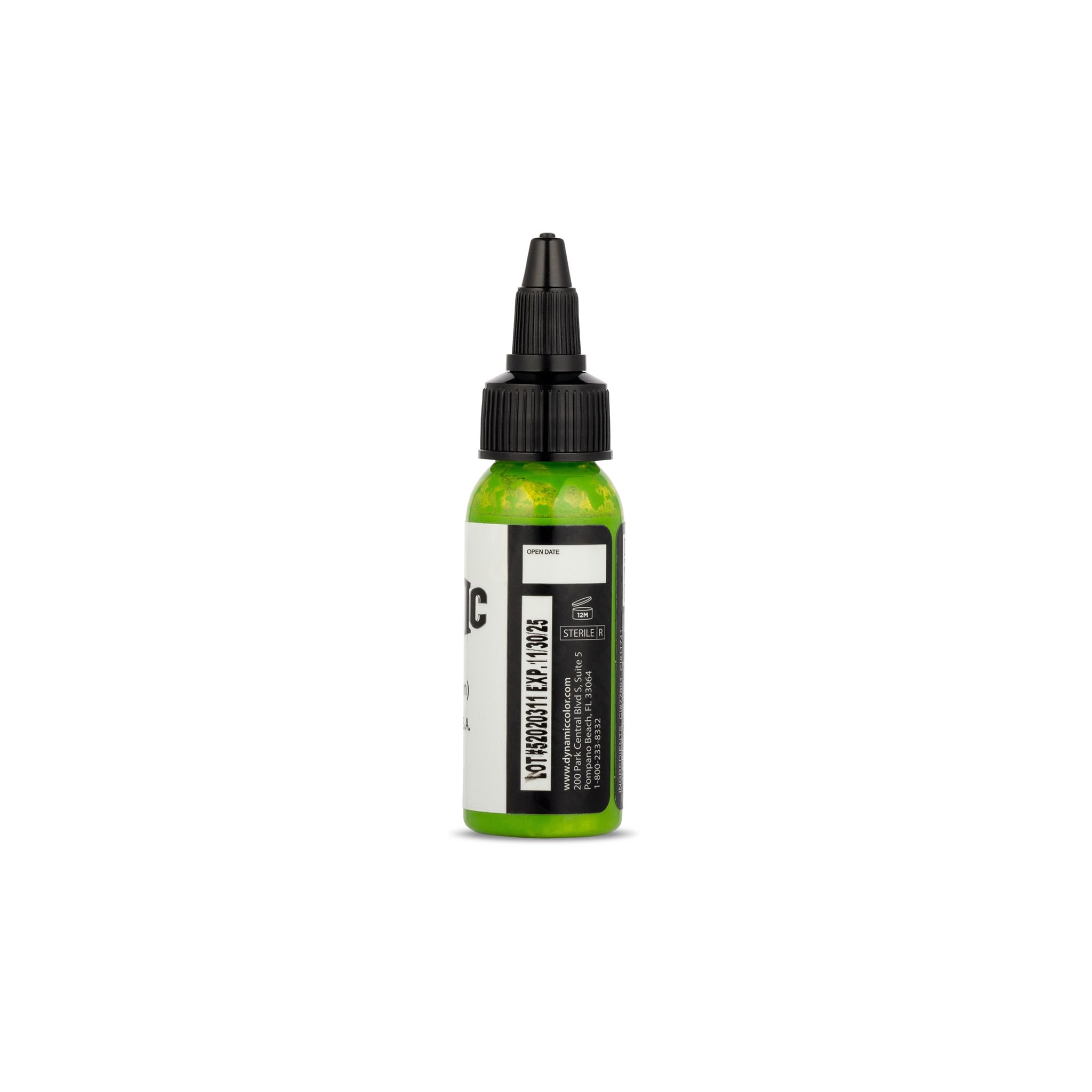 Dynamic Color Co lime green pigment close-up shows high pigment content for bold outlines.