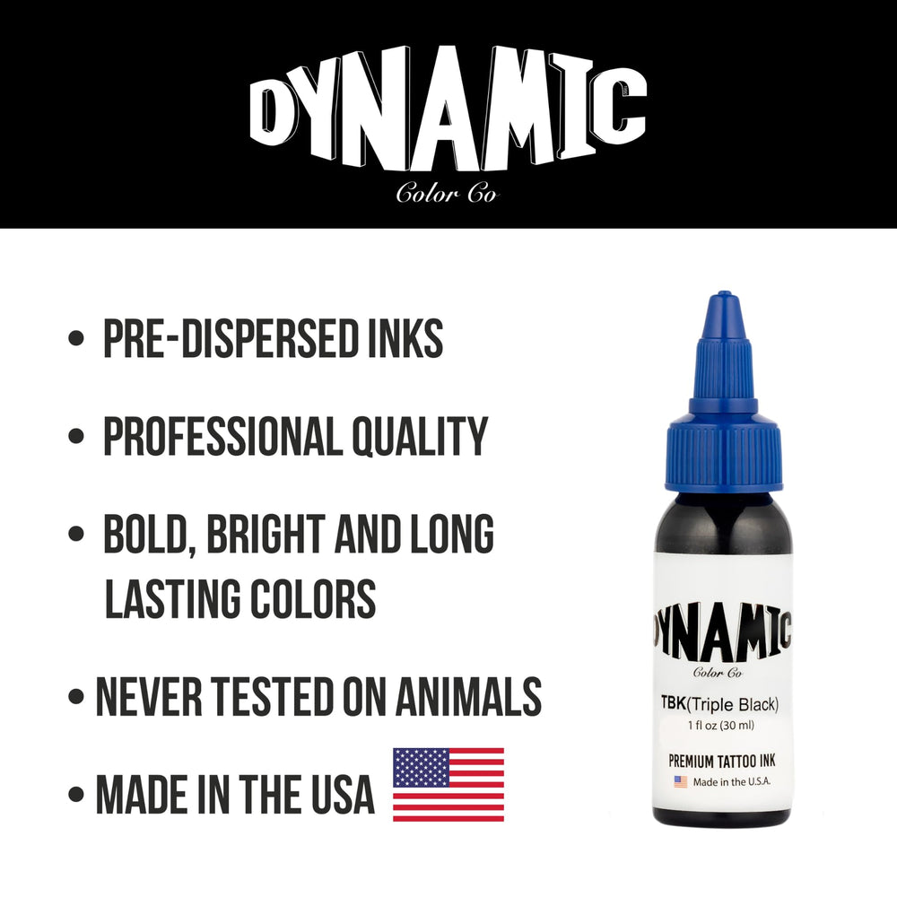 Dynamic Color Co Triple Black Ink Bottle 1oz packaging shows ready-to-use professional ink