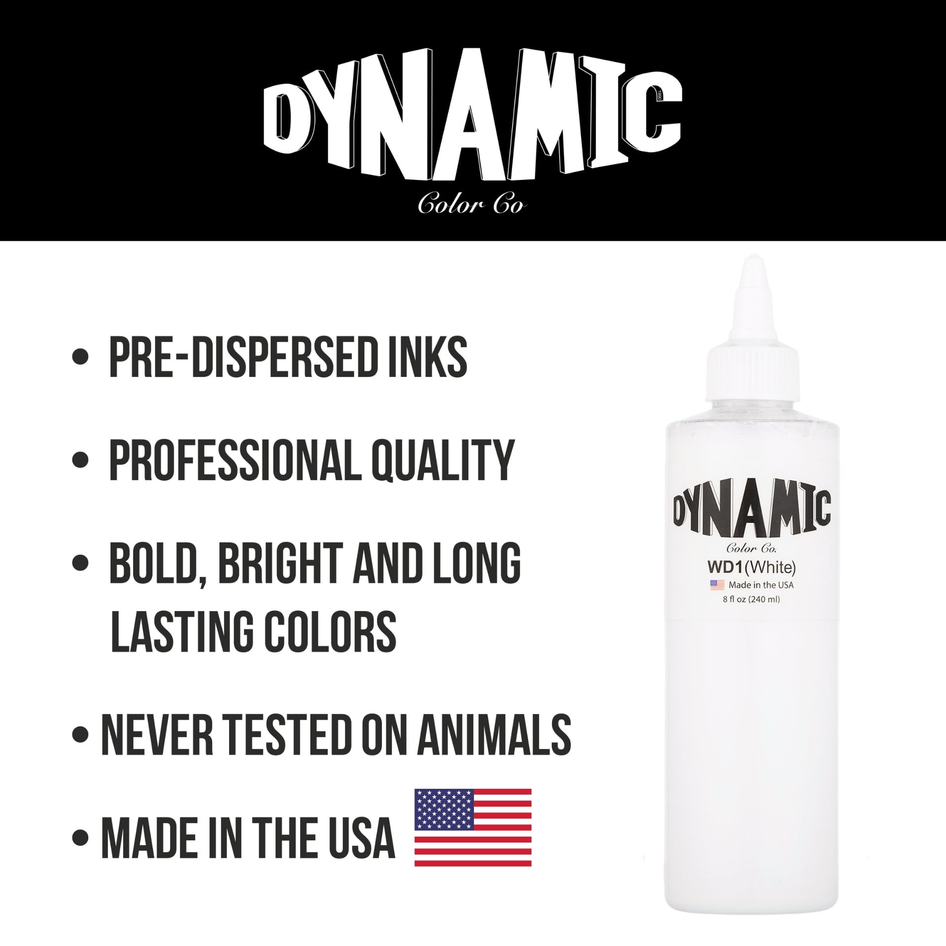 Dynamic Color Co vegan label ink bottle emphasizes cruelty-free, plant-based formula.