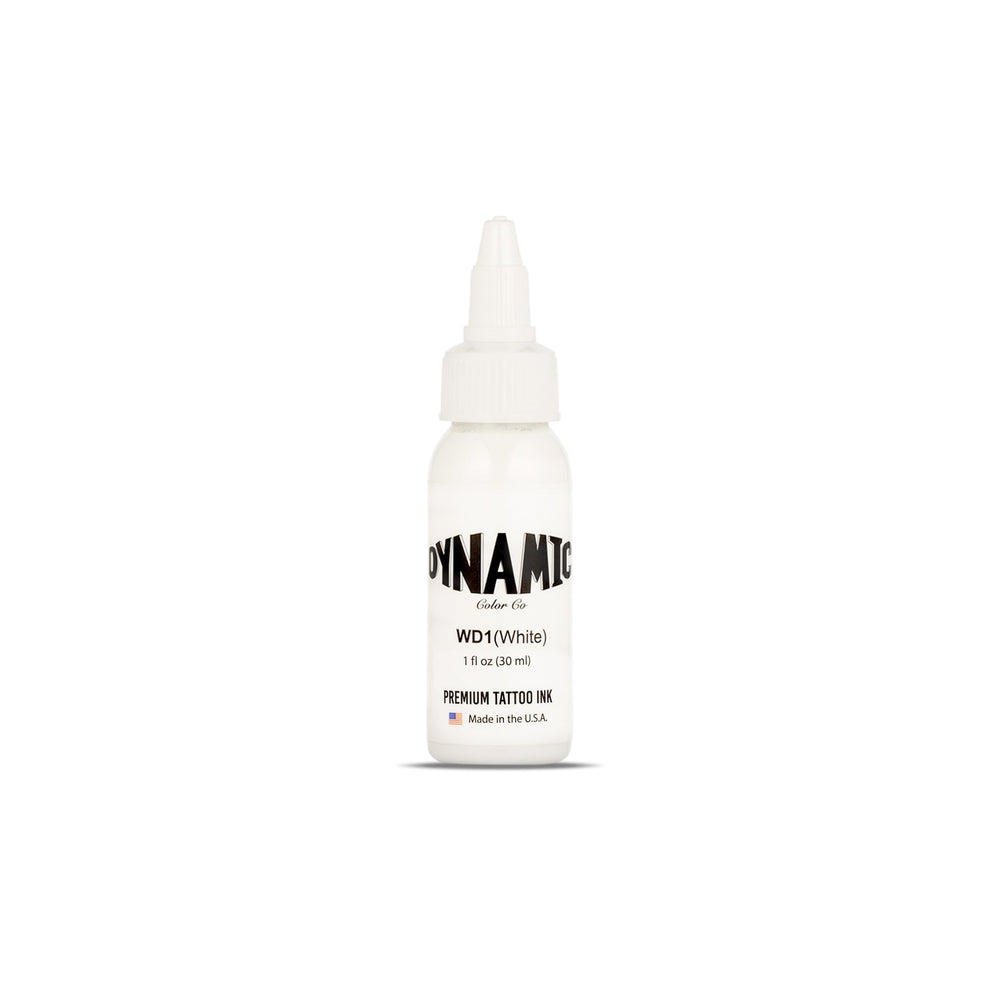 Dynamic Color Co white tattoo ink bottle with vivid pigment for crisp lines.