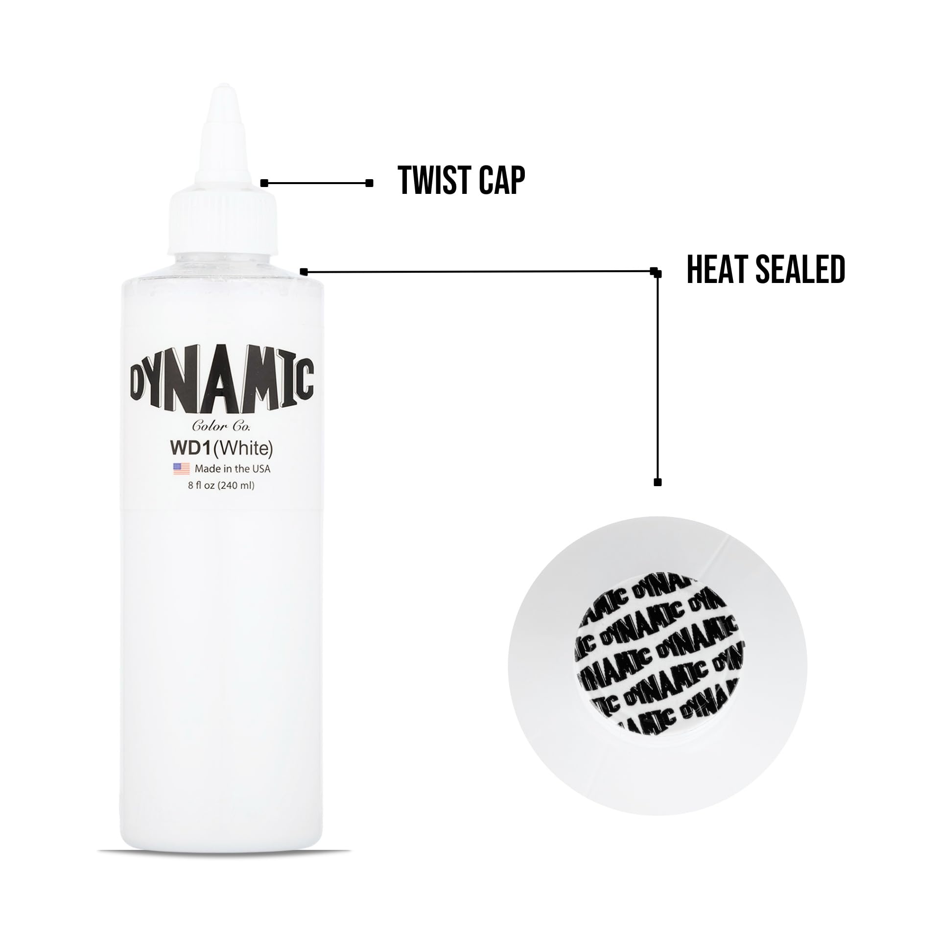 Dynamic Color Co white tattoo ink pigment flow outlines shading demonstrating smooth performance.