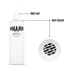 Dynamic Color Co white tattoo ink pigment flow outlines shading demonstrating smooth performance.