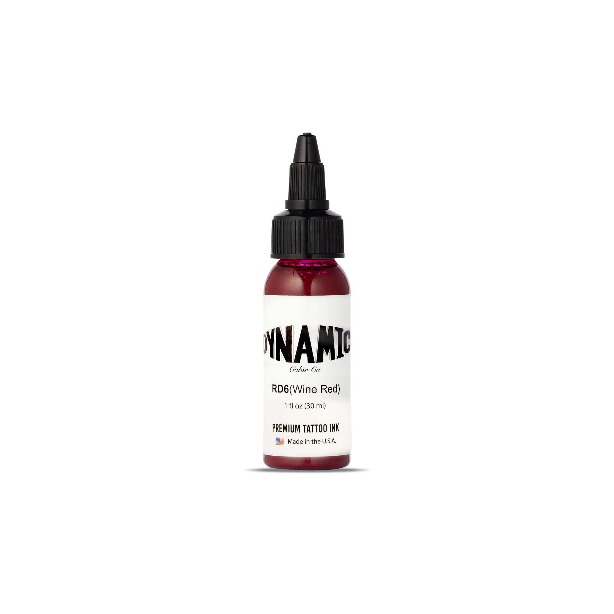 Dynamic Color Co wine red tattoo ink bottle front view showing vibrant color.
