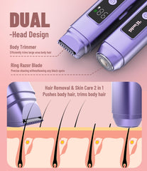Dynooper bikini trimmer ergonomic grip in shower assisting precise body grooming.