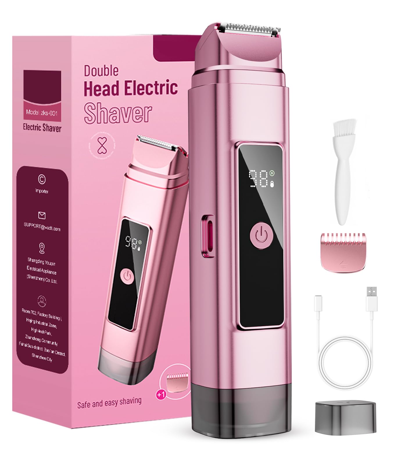 Dynooper bikini trimmer front view in carmine pink for comfortable handheld grooming