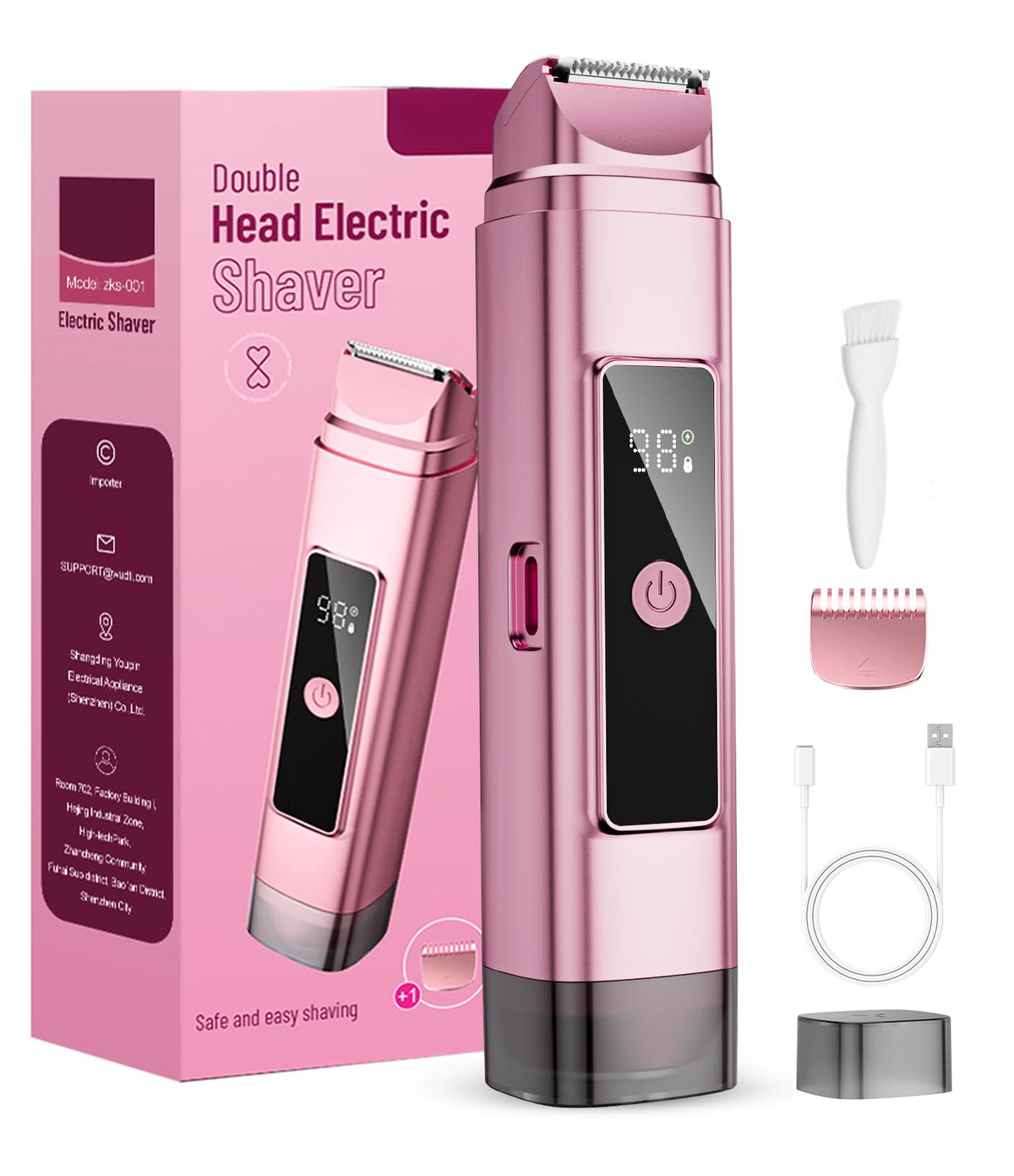 Dynooper bikini trimmer front view in carmine pink for comfortable handheld grooming