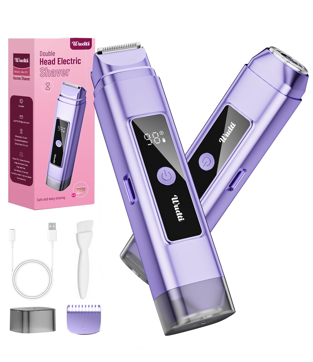 Dynooper electric bikini trimmer in sky blue, front view for smooth bikini-line trimming.