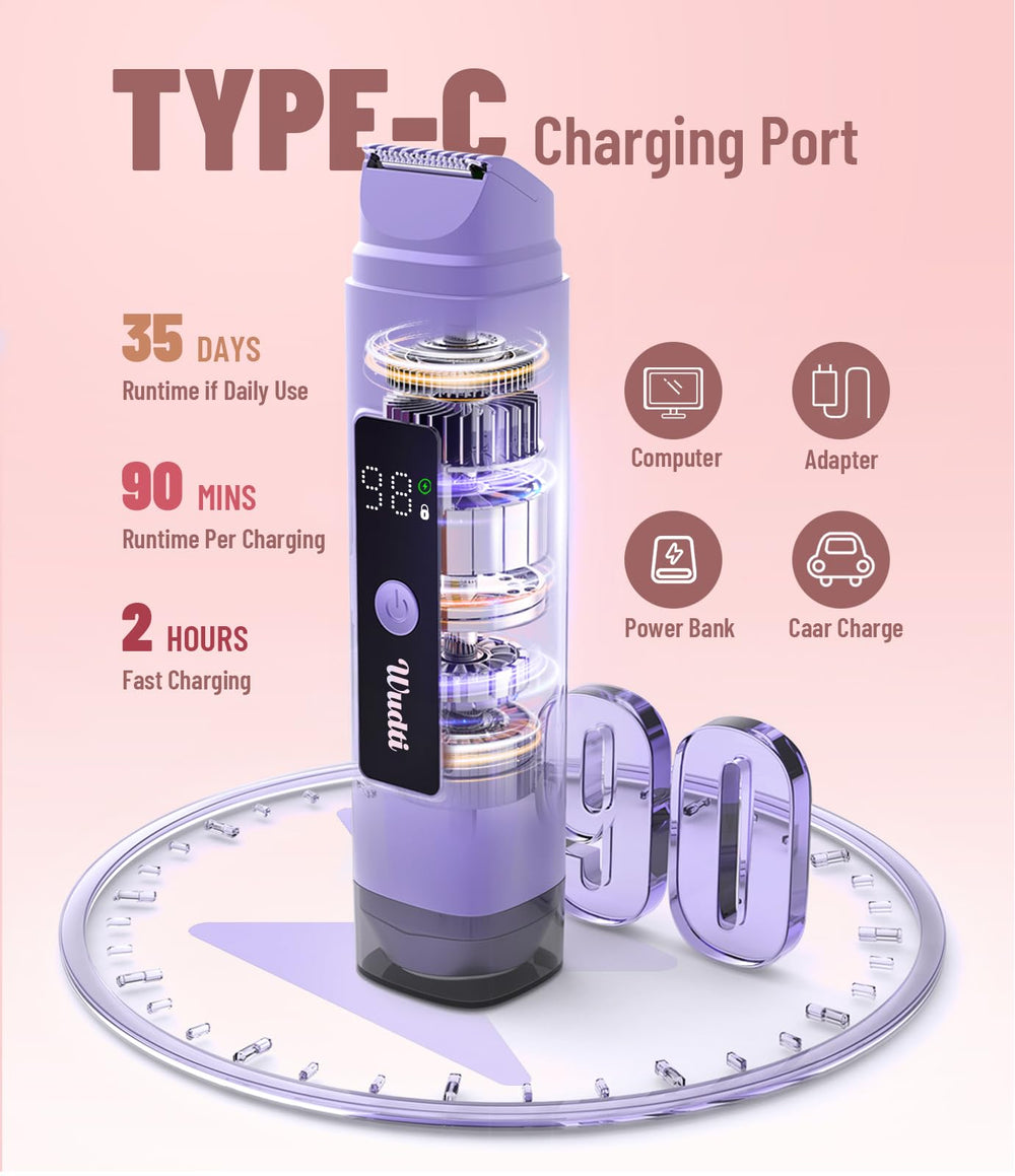 Dynooper waterproof IPX7 bikini trimmer for wet and dry use.