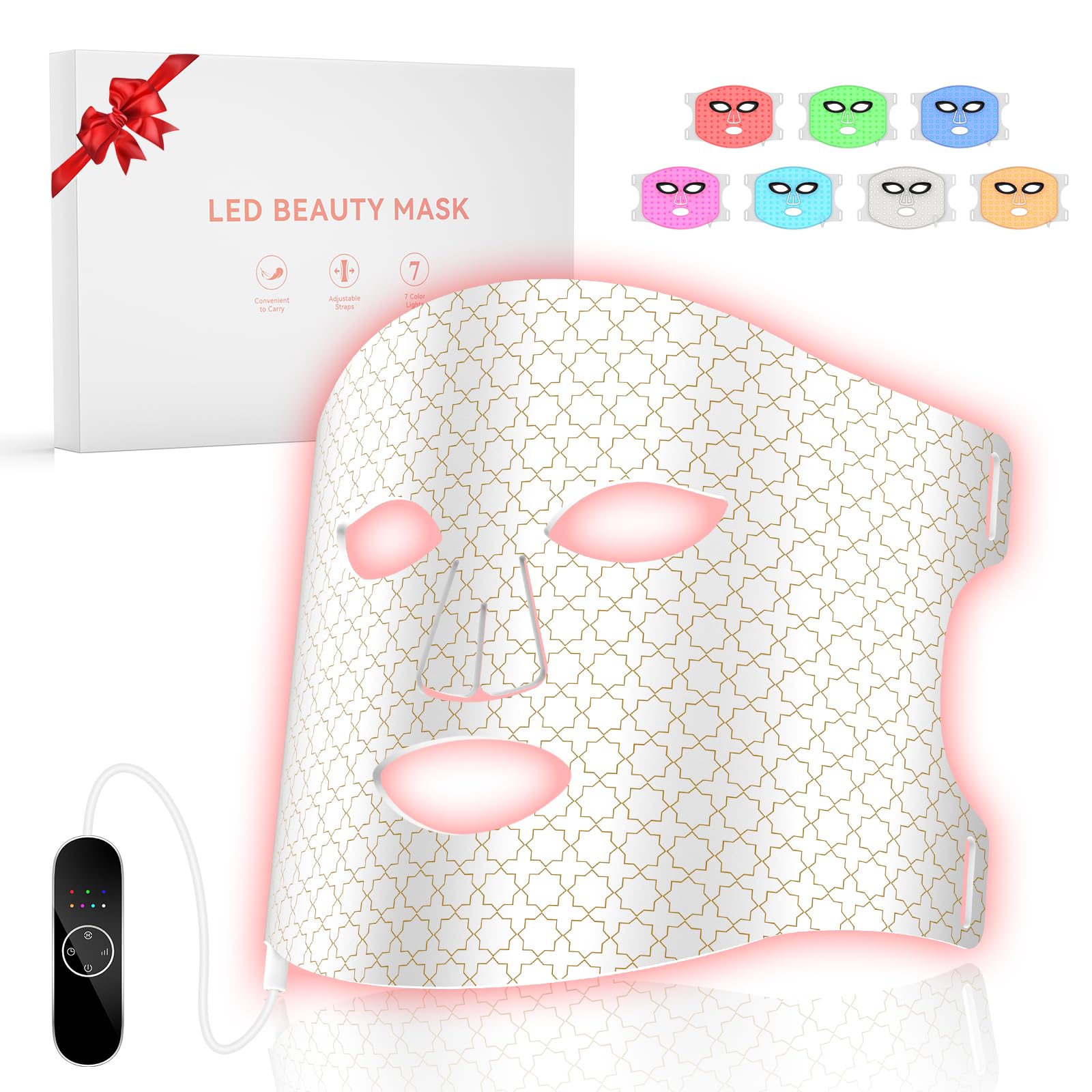 DZAVOK red light therapy mask front view glowing for at-home skin benefits