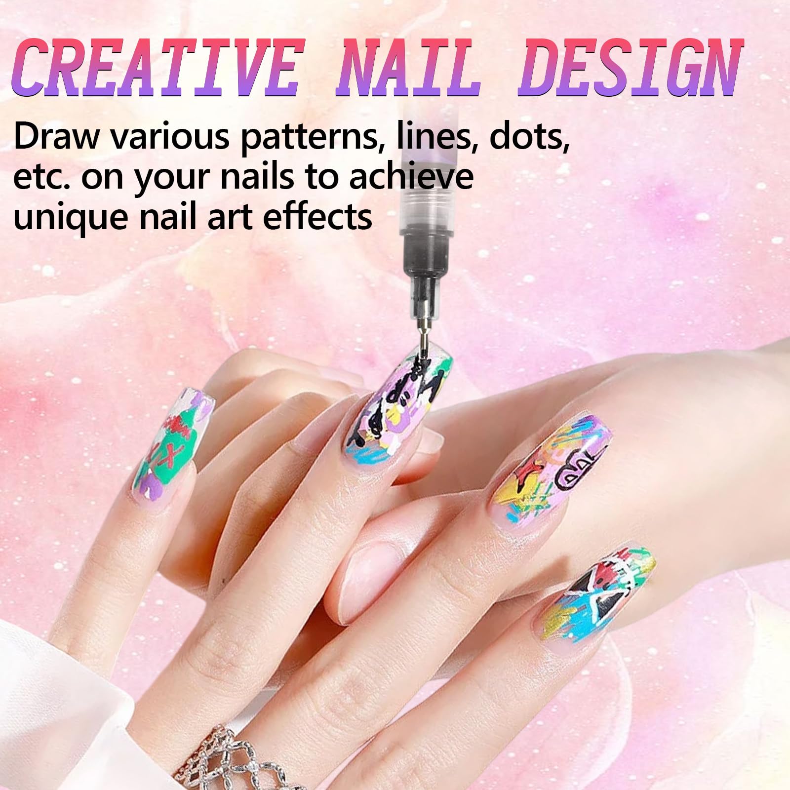 DZCKTFYGRT at-home nail design with easy markers for patterns.